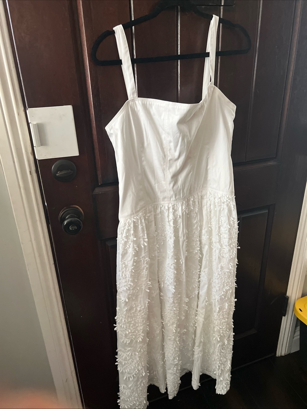 J. Crew White Sleeveless drop-waist Midi Dress with embroidered poplin Skirt